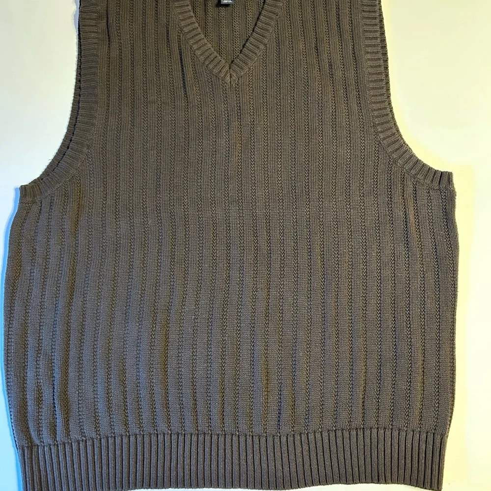 Lands' End‎ V-Neck Sweater vest men’s XL cocoa Brown grandpa ribbed bottom